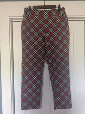 Kim Rogers Red/Green Multicolored Millennium Straight Pull On  Pants.  Size 12S